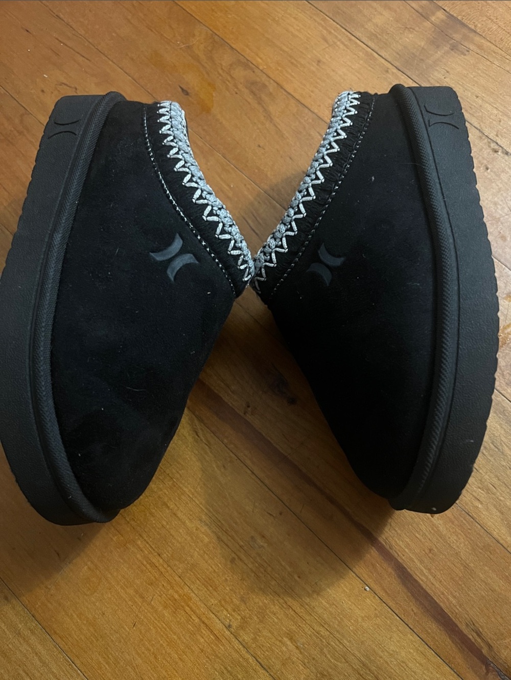 Hurley Black Kids Slip-On Suede Slippers with Contrast Trim